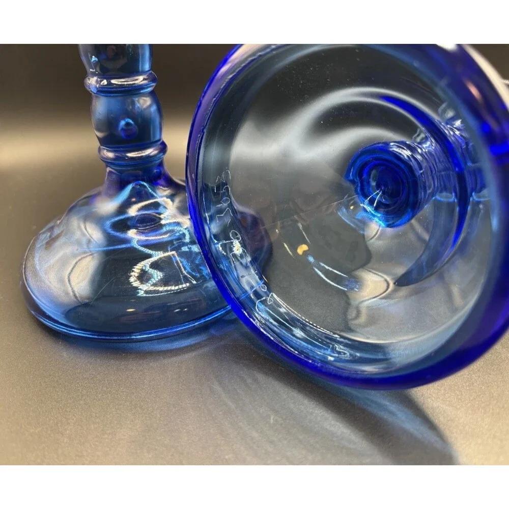 Vintage Cambridge Ritz Blue 8” Uranium Glass Pair of Candlestick Holders READ